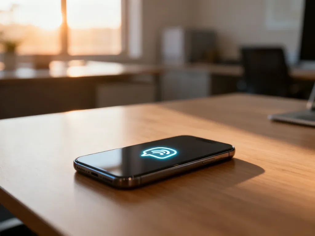 Nowoczesny smartfon na biurku, symbolizujący cyfrową komunikację w profesjonalnym środowisku pracy.