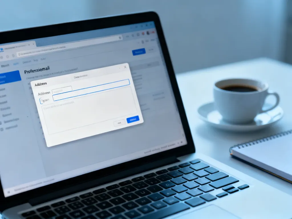 Ekran laptopa z otwartym oknem tworzenia wiadomości e-mail, pokazujący pola adresowe Do, DW oraz UDW.